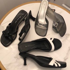 One leather black sling and one silver sling are for sale at $11 each.